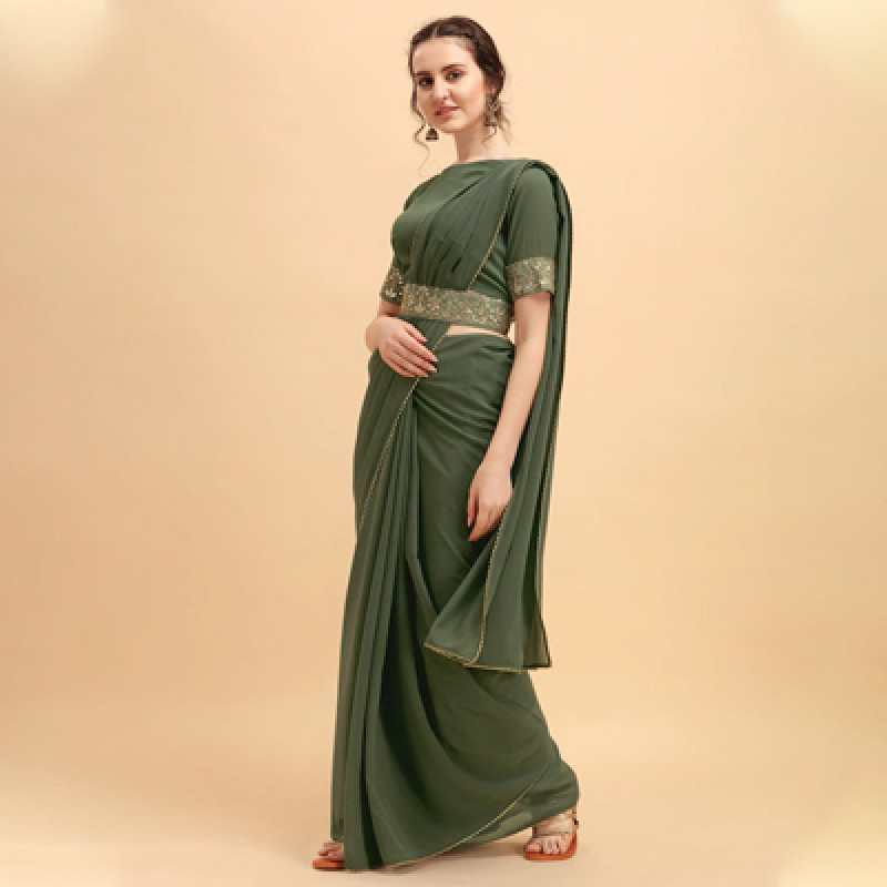 Olive & Golden Embellished Gotta Patti Saree