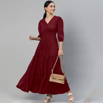 Maxi Dress with Puff Sleeves & Smocked Waist