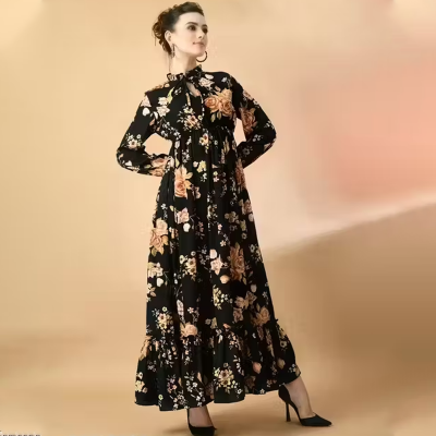 Printed V-Neck Flared Maxi Dress