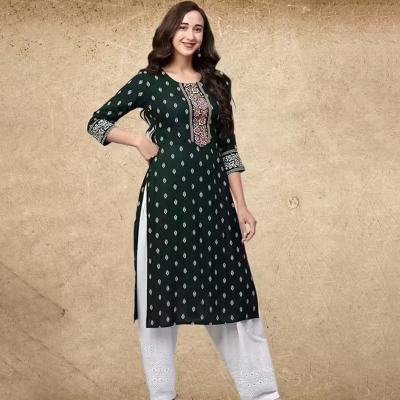 Bottel Green Straight Printed Kurti