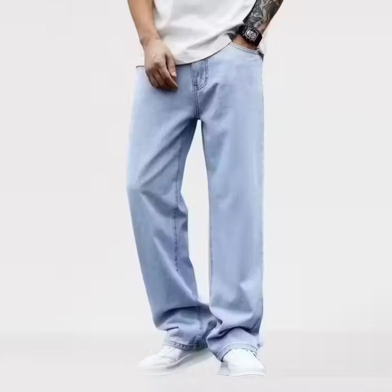 Loose Fit Mid Rise Light Blue Men Denim Jeans