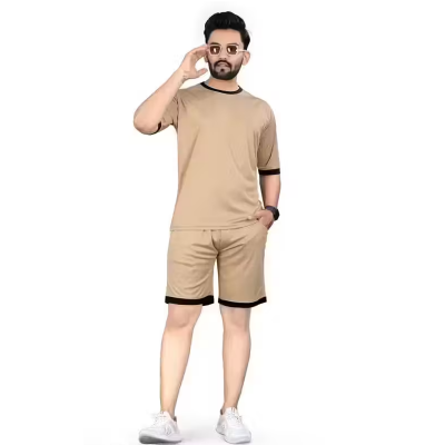 Trendy lightweight plain lycra fabric night suit for men