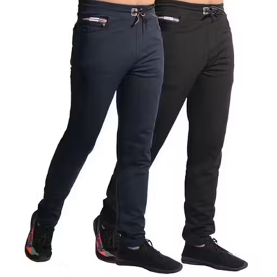 Men's Black & Blue Slim Fit Strechable Lycra COMBO Trackpants For Regular Use