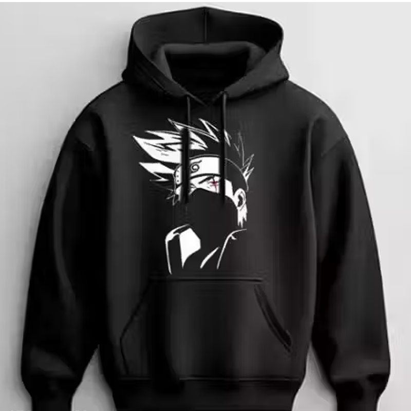 Trendy Black Hoodie for Men with Anime Print Stylish Winter Wear Sweatshirt