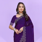 Designer diamond worked Georgette fabric saree for party and all occasions