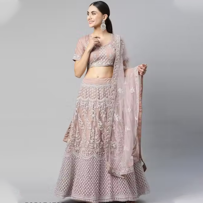 Embroidered Semi-Stitched Lehenga & Unstitched Blouse With Dupatta