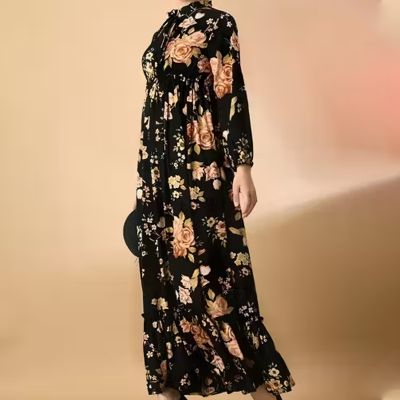 Printed V-Neck Flared Maxi Dress