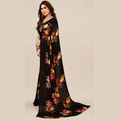 Georgette Floral Printed Saree with Blouse Piece