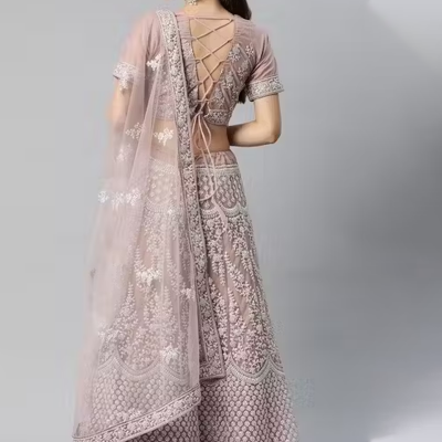 Embroidered Semi-Stitched Lehenga & Unstitched Blouse With Dupatta