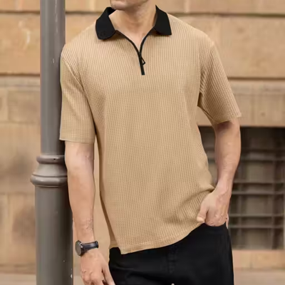 Half Sleeve Neck Zipper T-shirt
