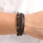 Men Brown & Yellow Leather Wraparound Bracelet