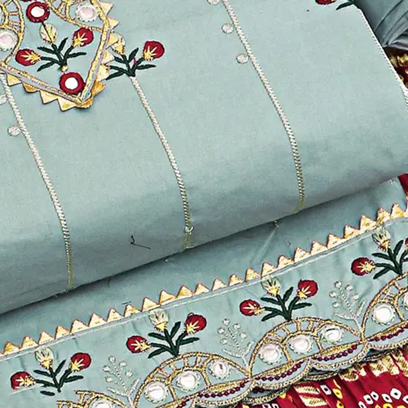 Party Wear Designer Cotton Dress Material Mirror Work