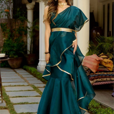 Green Organza Ready to Wear Saree