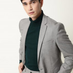 Men Grey Solid Single-Breasted Slim-Fit Formal Blazer