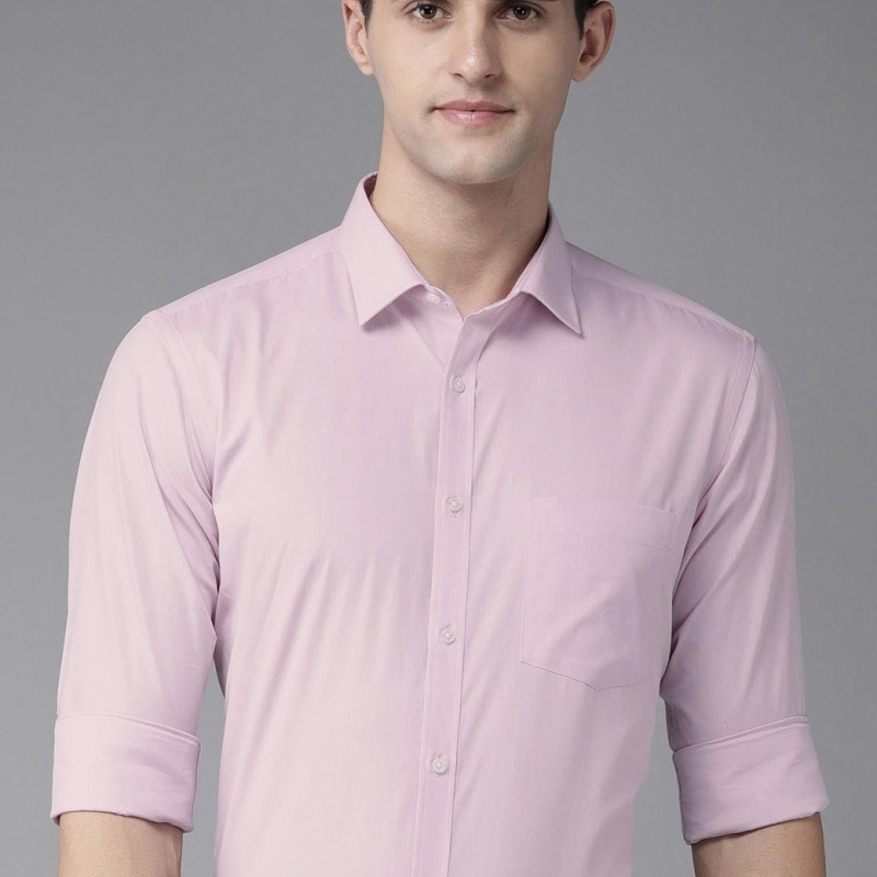 Men Lavender Solid Slim Fit Pure Cotton Formal Shirt