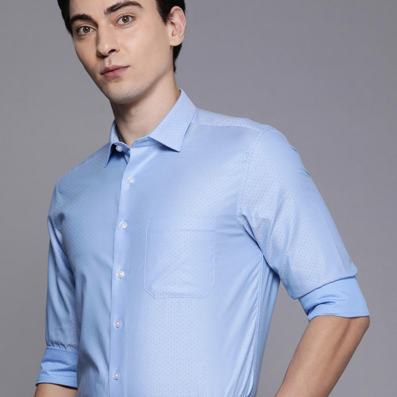 "Men Blue Micro Ditsy Printed Slim Fit Pure Cotton Formal Shirt "