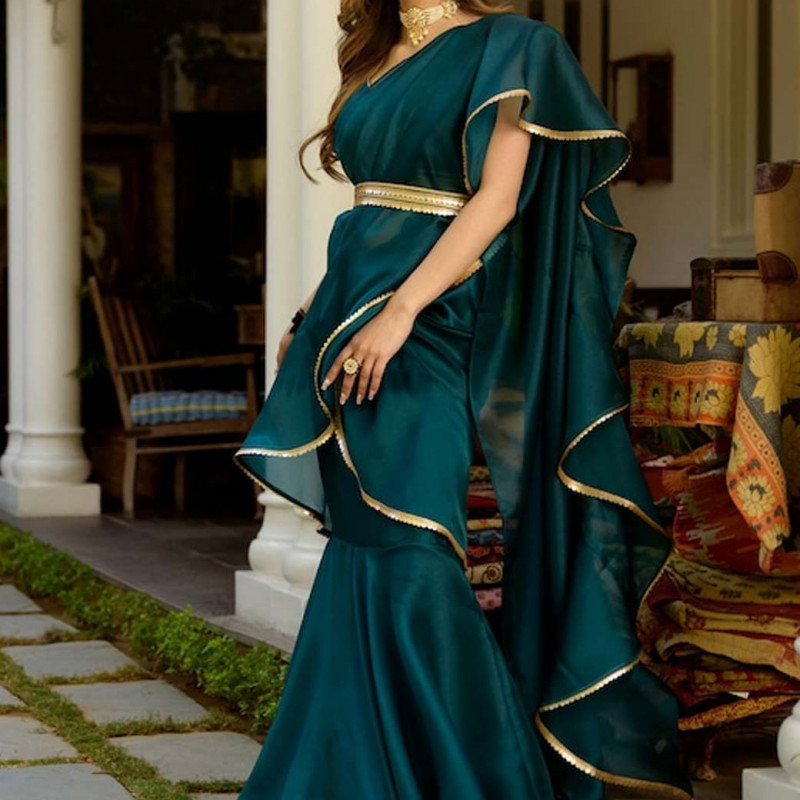 Green Organza Ready to Wear Saree