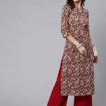 Women Maroon And Blue Paisley Printed Cotton Kurta