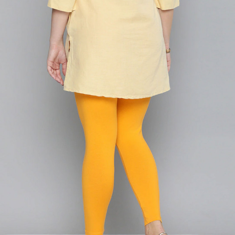 Women Yellow Solid Leggings